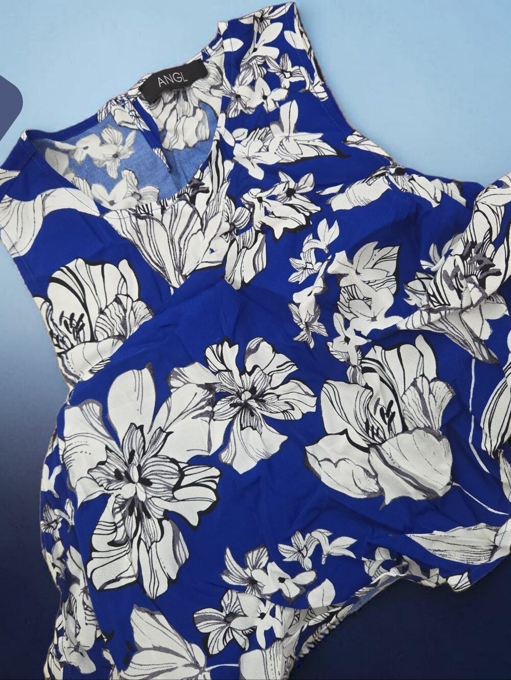*1489 ANGL used once cropped rayon blouse Women L